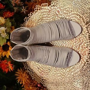 White Strappy Leather Open Toe Bootie Sandals